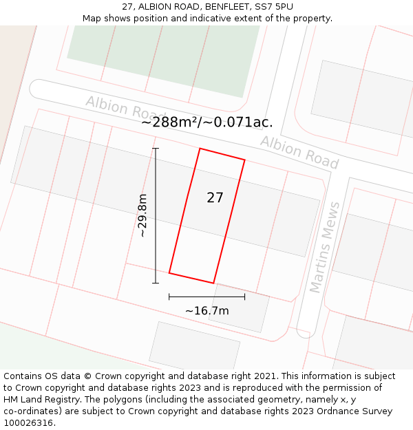 27, ALBION ROAD, BENFLEET, SS7 5PU: Plot and title map