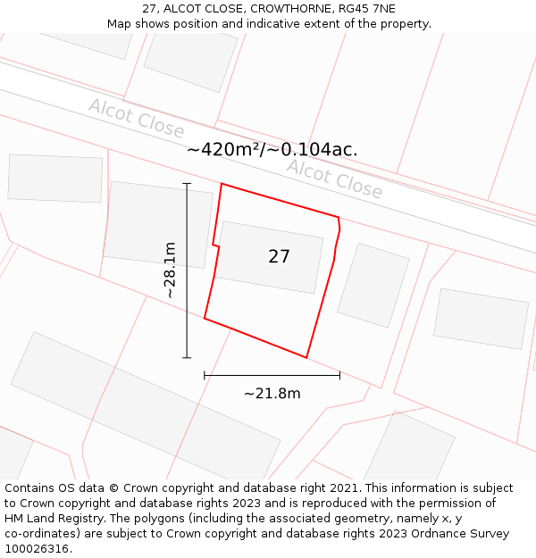 27, ALCOT CLOSE, CROWTHORNE, RG45 7NE: Plot and title map