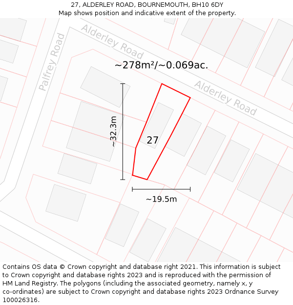27, ALDERLEY ROAD, BOURNEMOUTH, BH10 6DY: Plot and title map