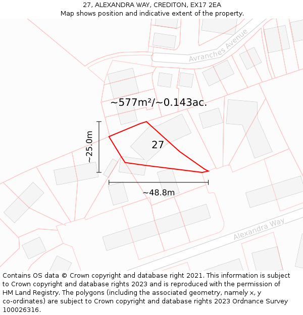 27, ALEXANDRA WAY, CREDITON, EX17 2EA: Plot and title map