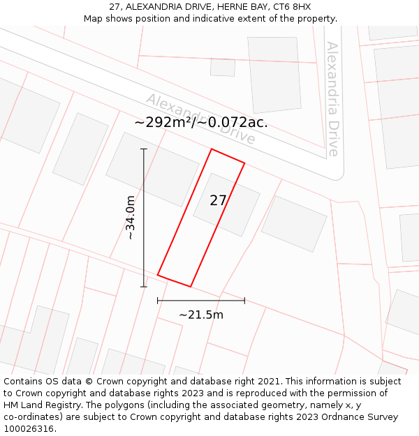 27, ALEXANDRIA DRIVE, HERNE BAY, CT6 8HX: Plot and title map