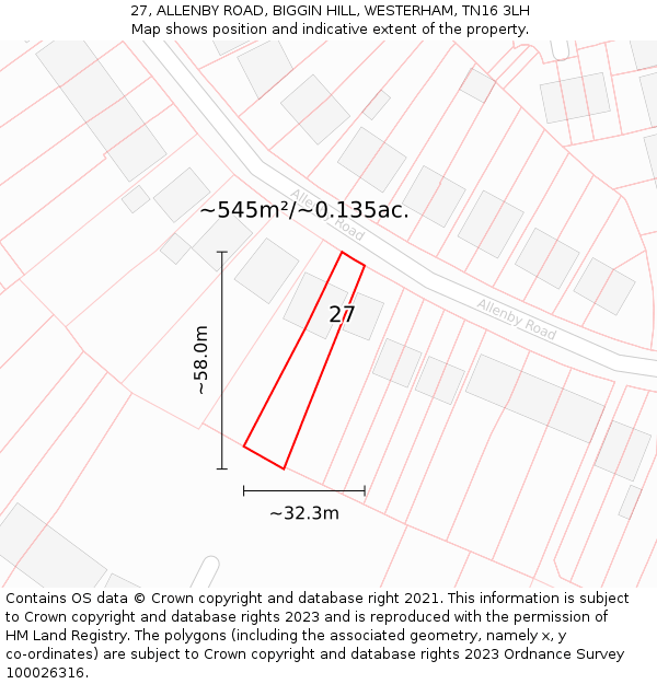 27, ALLENBY ROAD, BIGGIN HILL, WESTERHAM, TN16 3LH: Plot and title map