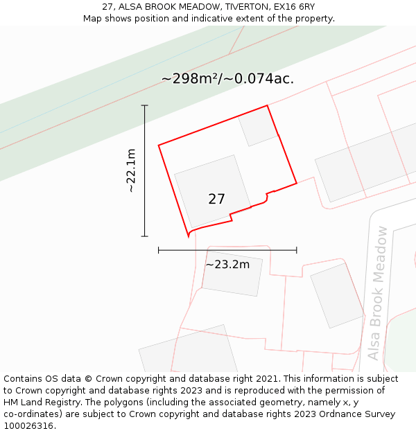 27, ALSA BROOK MEADOW, TIVERTON, EX16 6RY: Plot and title map