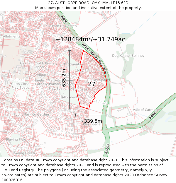 27, ALSTHORPE ROAD, OAKHAM, LE15 6FD: Plot and title map