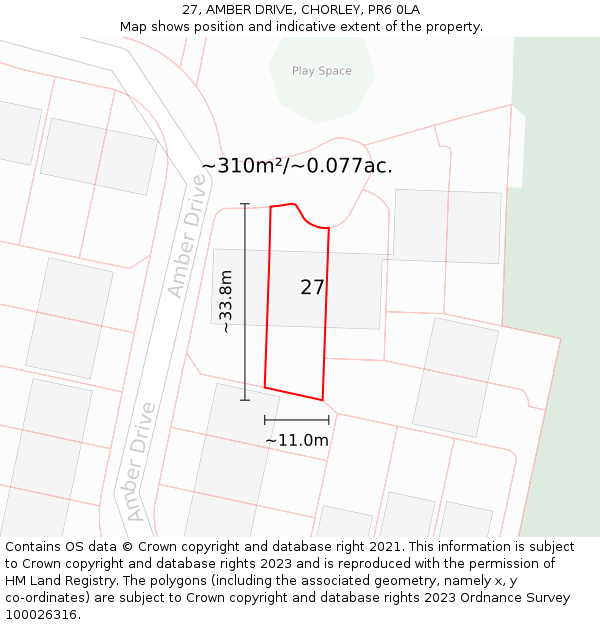 27, AMBER DRIVE, CHORLEY, PR6 0LA: Plot and title map