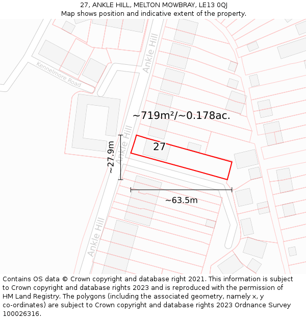 27, ANKLE HILL, MELTON MOWBRAY, LE13 0QJ: Plot and title map