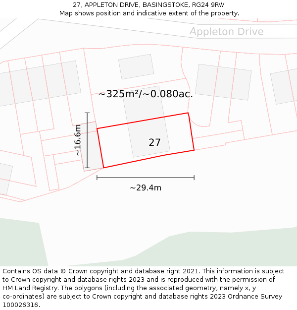 27, APPLETON DRIVE, BASINGSTOKE, RG24 9RW: Plot and title map