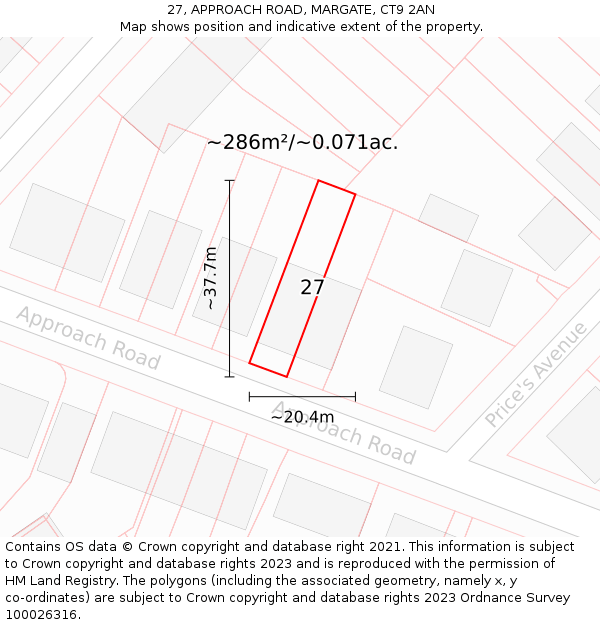 27, APPROACH ROAD, MARGATE, CT9 2AN: Plot and title map