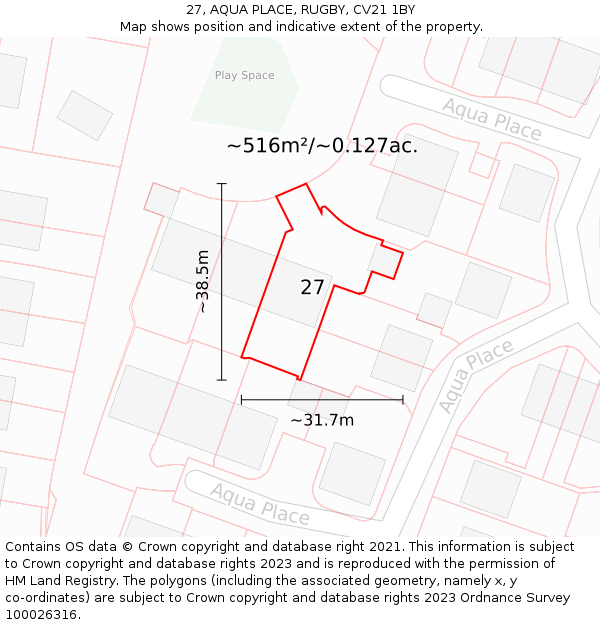 27, AQUA PLACE, RUGBY, CV21 1BY: Plot and title map