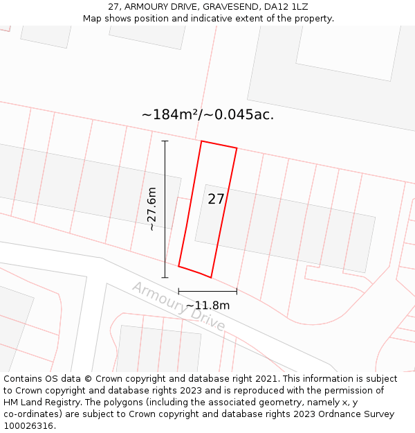 27, ARMOURY DRIVE, GRAVESEND, DA12 1LZ: Plot and title map