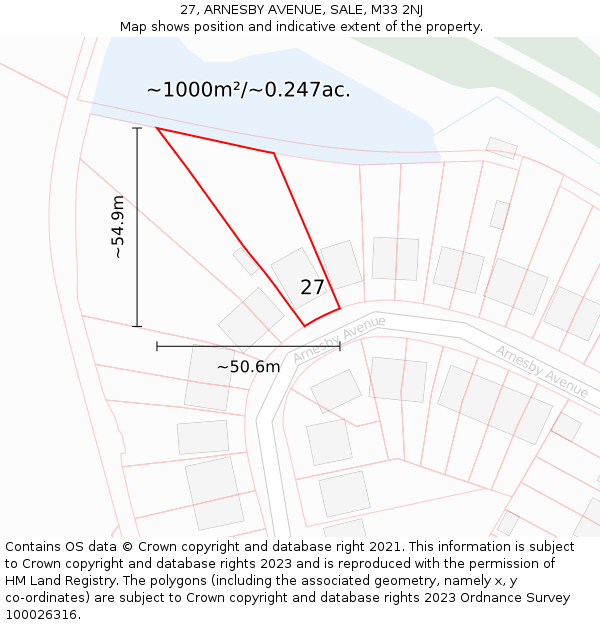 27, ARNESBY AVENUE, SALE, M33 2NJ: Plot and title map