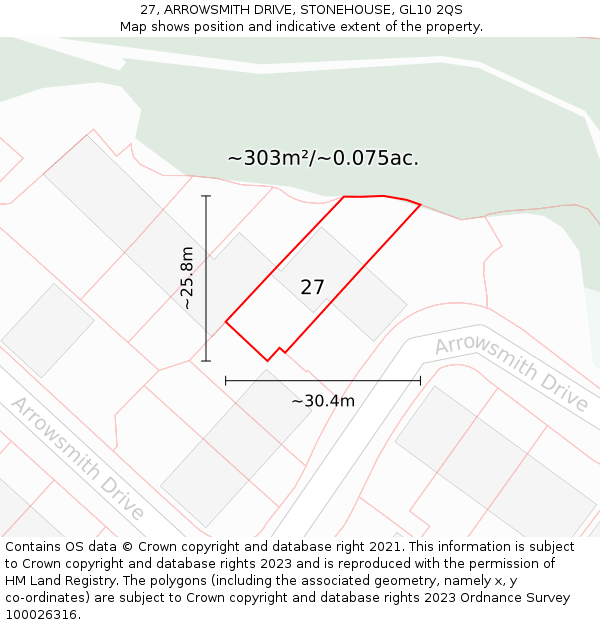 27, ARROWSMITH DRIVE, STONEHOUSE, GL10 2QS: Plot and title map