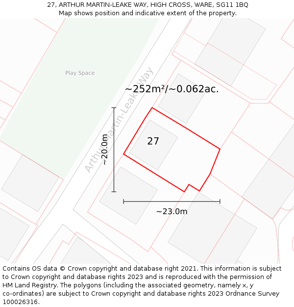 27, ARTHUR MARTIN-LEAKE WAY, HIGH CROSS, WARE, SG11 1BQ: Plot and title map