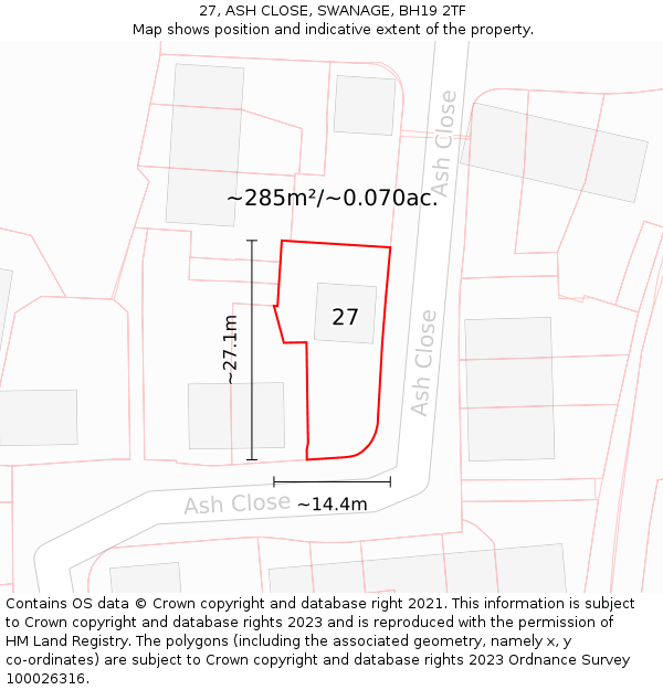 27, ASH CLOSE, SWANAGE, BH19 2TF: Plot and title map