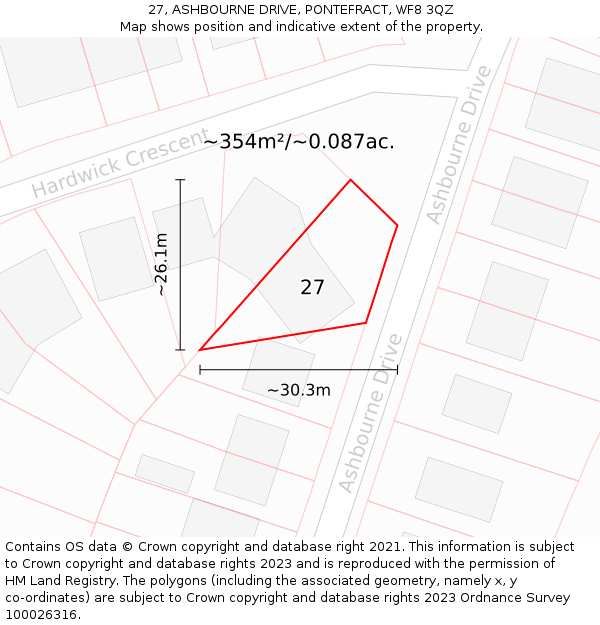 27, ASHBOURNE DRIVE, PONTEFRACT, WF8 3QZ: Plot and title map