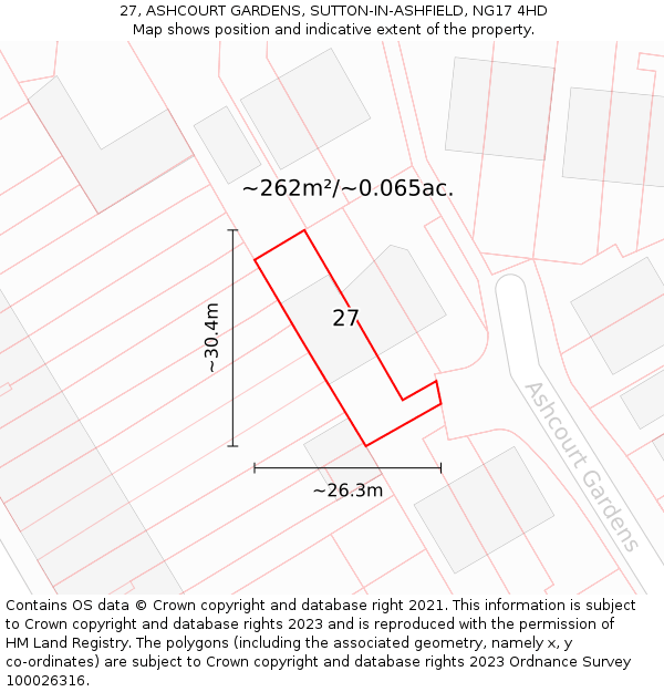 27, ASHCOURT GARDENS, SUTTON-IN-ASHFIELD, NG17 4HD: Plot and title map