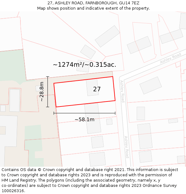 27, ASHLEY ROAD, FARNBOROUGH, GU14 7EZ: Plot and title map