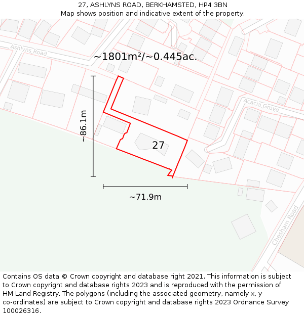 27, ASHLYNS ROAD, BERKHAMSTED, HP4 3BN: Plot and title map