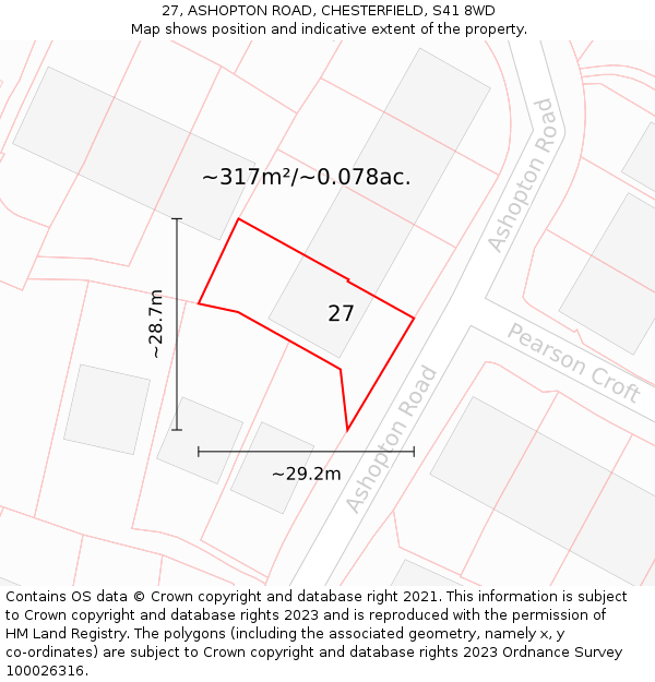 27, ASHOPTON ROAD, CHESTERFIELD, S41 8WD: Plot and title map