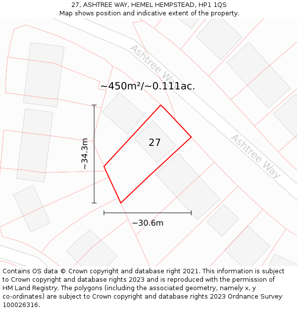 27, ASHTREE WAY, HEMEL HEMPSTEAD, HP1 1QS: Plot and title map