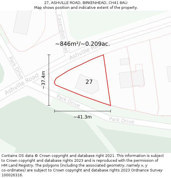 27, ASHVILLE ROAD, BIRKENHEAD, CH41 8AU: Plot and title map