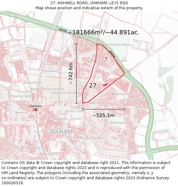 27, ASHWELL ROAD, OAKHAM, LE15 6QG: Plot and title map