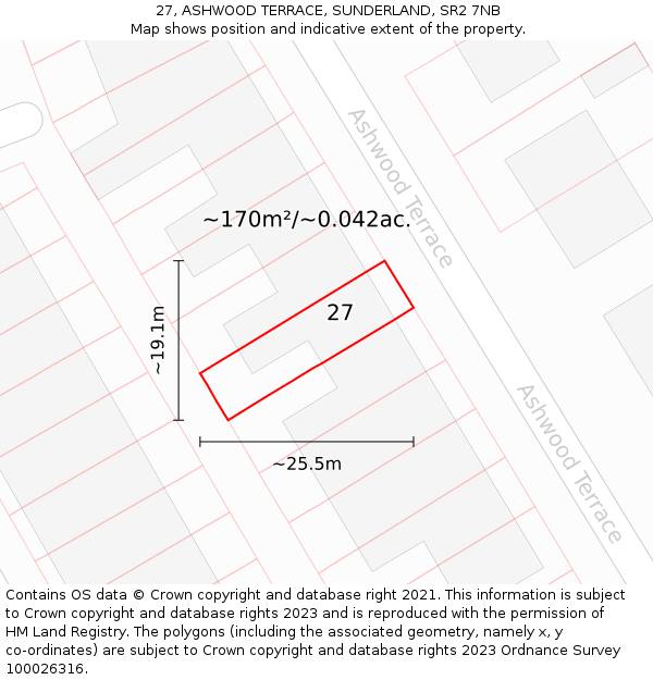 27, ASHWOOD TERRACE, SUNDERLAND, SR2 7NB: Plot and title map