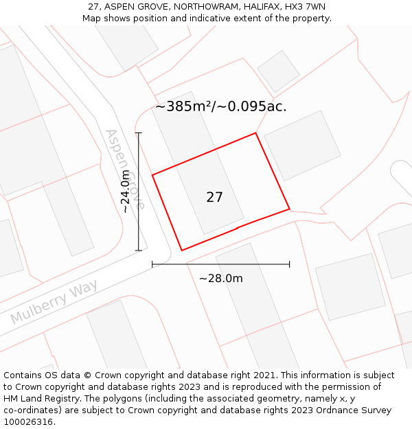 27, ASPEN GROVE, NORTHOWRAM, HALIFAX, HX3 7WN: Plot and title map