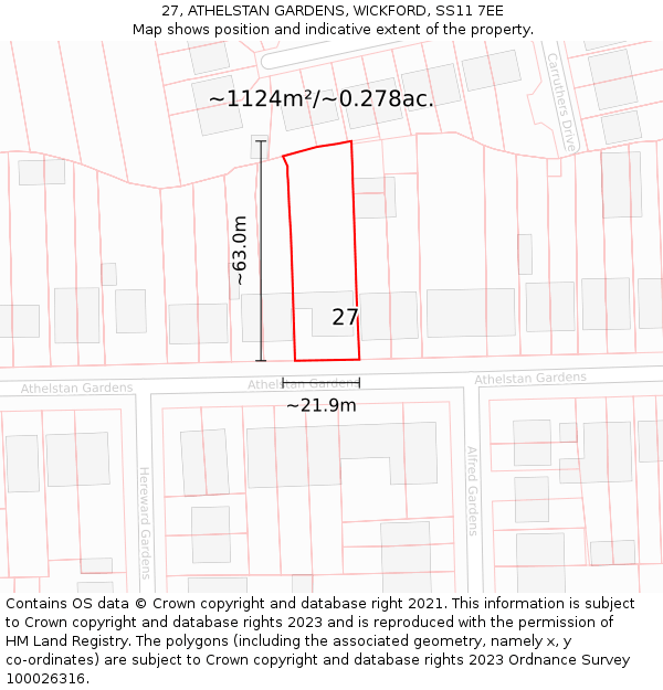 27, ATHELSTAN GARDENS, WICKFORD, SS11 7EE: Plot and title map