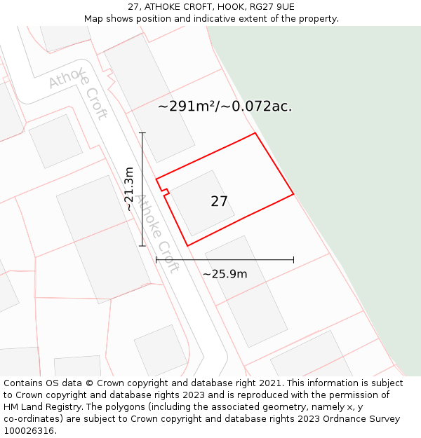 27, ATHOKE CROFT, HOOK, RG27 9UE: Plot and title map