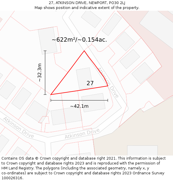 27, ATKINSON DRIVE, NEWPORT, PO30 2LJ: Plot and title map