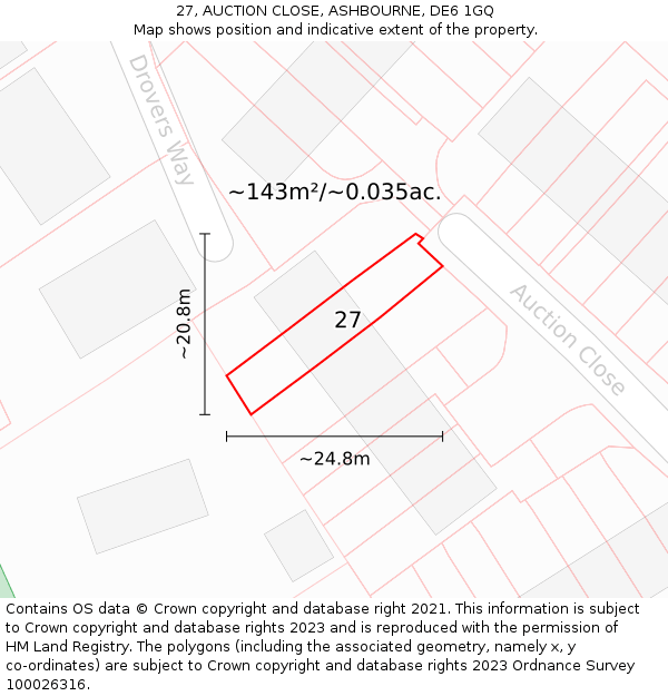 27, AUCTION CLOSE, ASHBOURNE, DE6 1GQ: Plot and title map