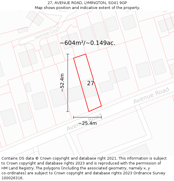 27, AVENUE ROAD, LYMINGTON, SO41 9GP: Plot and title map