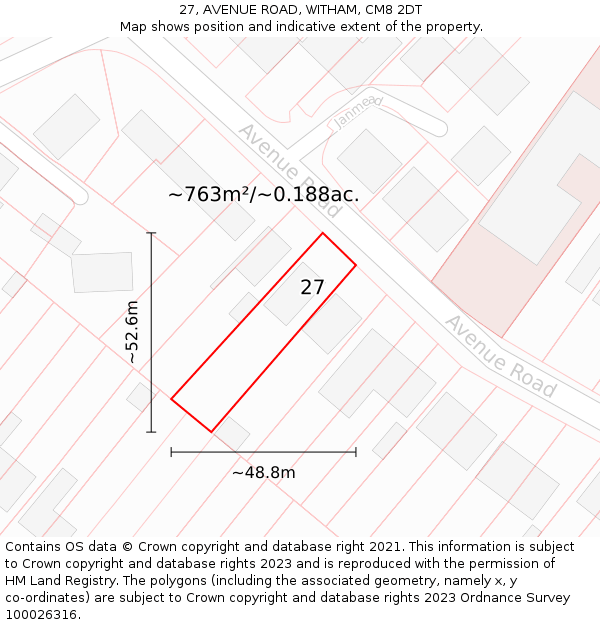 27, AVENUE ROAD, WITHAM, CM8 2DT: Plot and title map