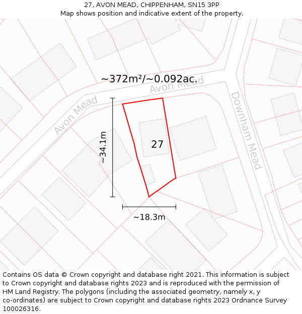 27, AVON MEAD, CHIPPENHAM, SN15 3PP: Plot and title map