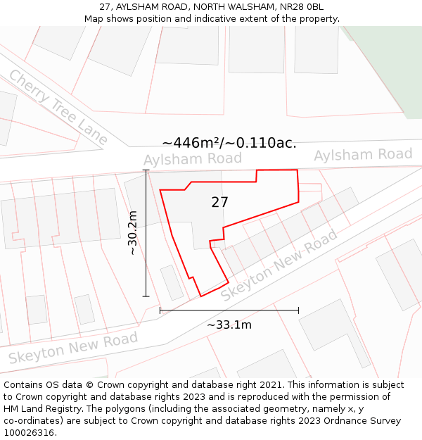 27, AYLSHAM ROAD, NORTH WALSHAM, NR28 0BL: Plot and title map