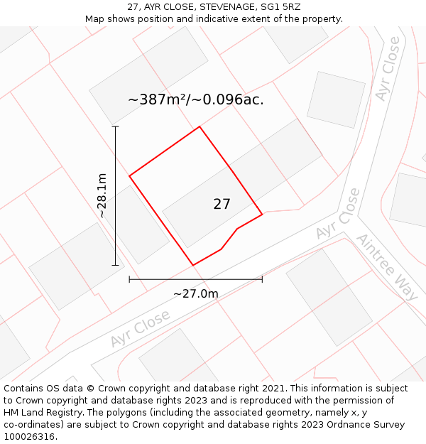 27, AYR CLOSE, STEVENAGE, SG1 5RZ: Plot and title map