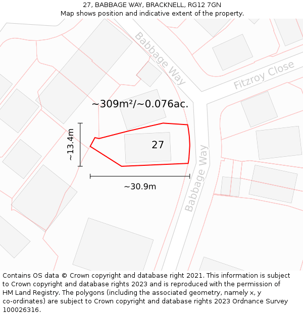 27, BABBAGE WAY, BRACKNELL, RG12 7GN: Plot and title map