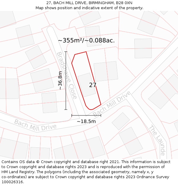 27, BACH MILL DRIVE, BIRMINGHAM, B28 0XN: Plot and title map