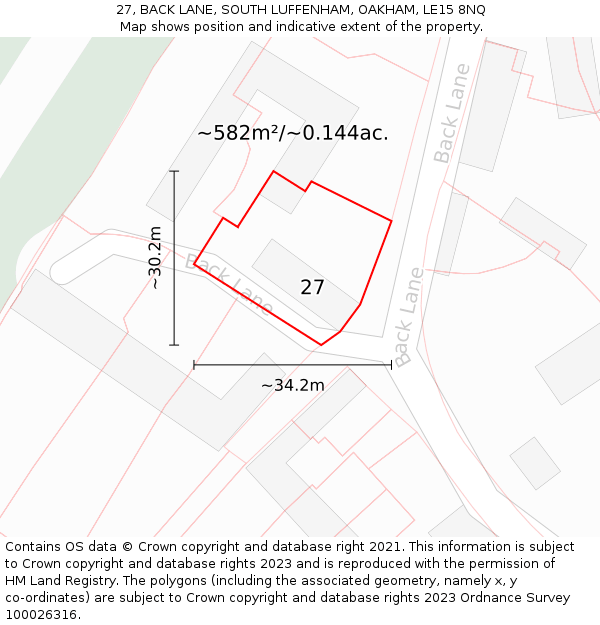 27, BACK LANE, SOUTH LUFFENHAM, OAKHAM, LE15 8NQ: Plot and title map