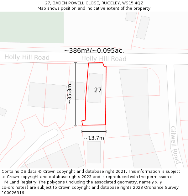 27, BADEN POWELL CLOSE, RUGELEY, WS15 4QZ: Plot and title map