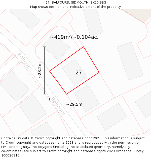 27, BALFOURS, SIDMOUTH, EX10 9EG: Plot and title map