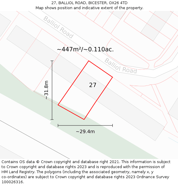 27, BALLIOL ROAD, BICESTER, OX26 4TD: Plot and title map