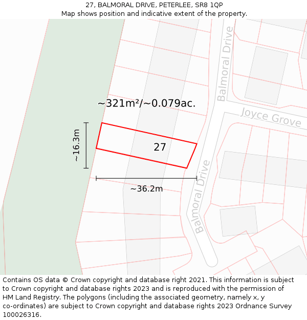 27, BALMORAL DRIVE, PETERLEE, SR8 1QP: Plot and title map