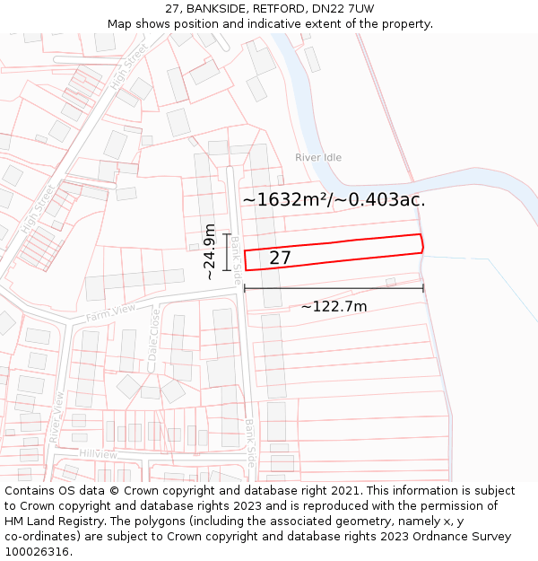 27, BANKSIDE, RETFORD, DN22 7UW: Plot and title map