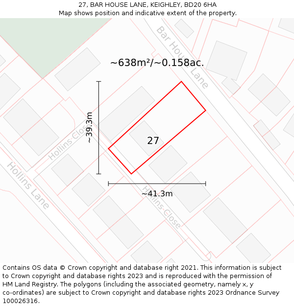 27, BAR HOUSE LANE, KEIGHLEY, BD20 6HA: Plot and title map