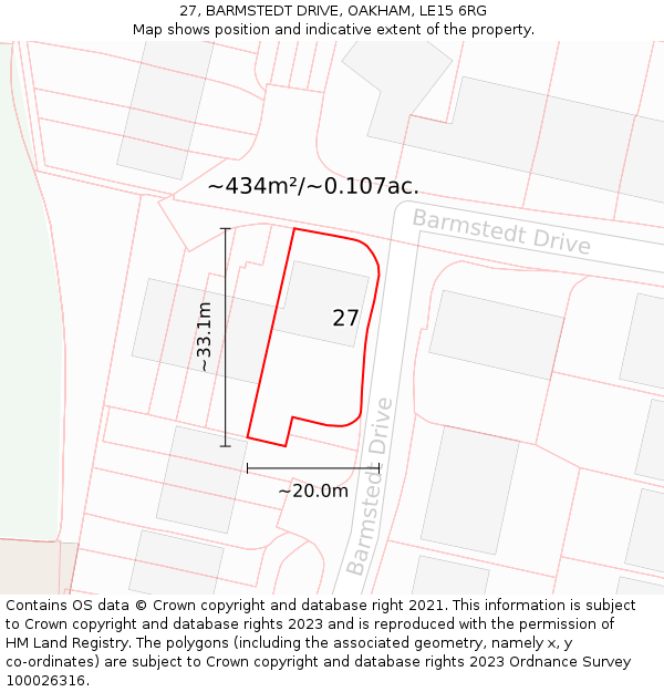 27, BARMSTEDT DRIVE, OAKHAM, LE15 6RG: Plot and title map