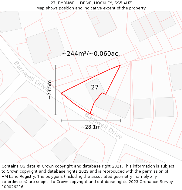 27, BARNWELL DRIVE, HOCKLEY, SS5 4UZ: Plot and title map