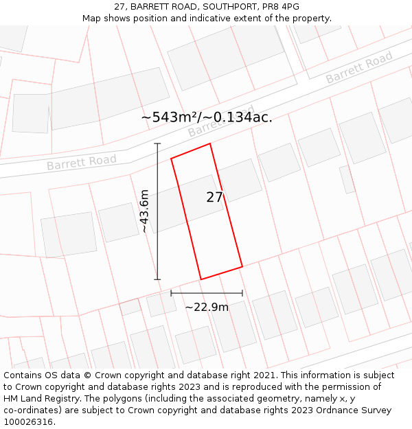 27, BARRETT ROAD, SOUTHPORT, PR8 4PG: Plot and title map