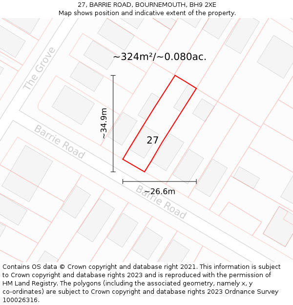 27, BARRIE ROAD, BOURNEMOUTH, BH9 2XE: Plot and title map